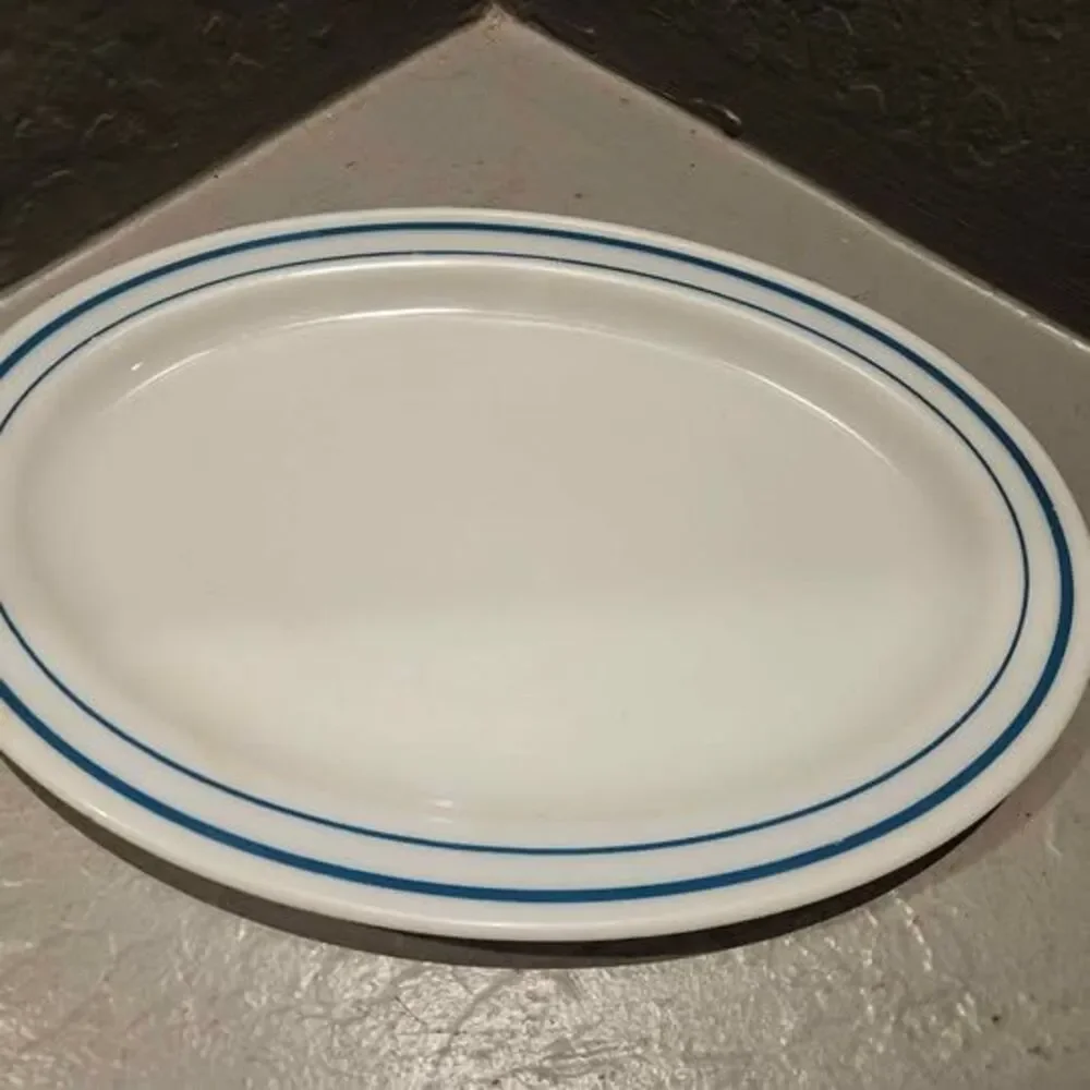 Pyrex Blue Banded Milk Glass Platter Serving Platter 12.5